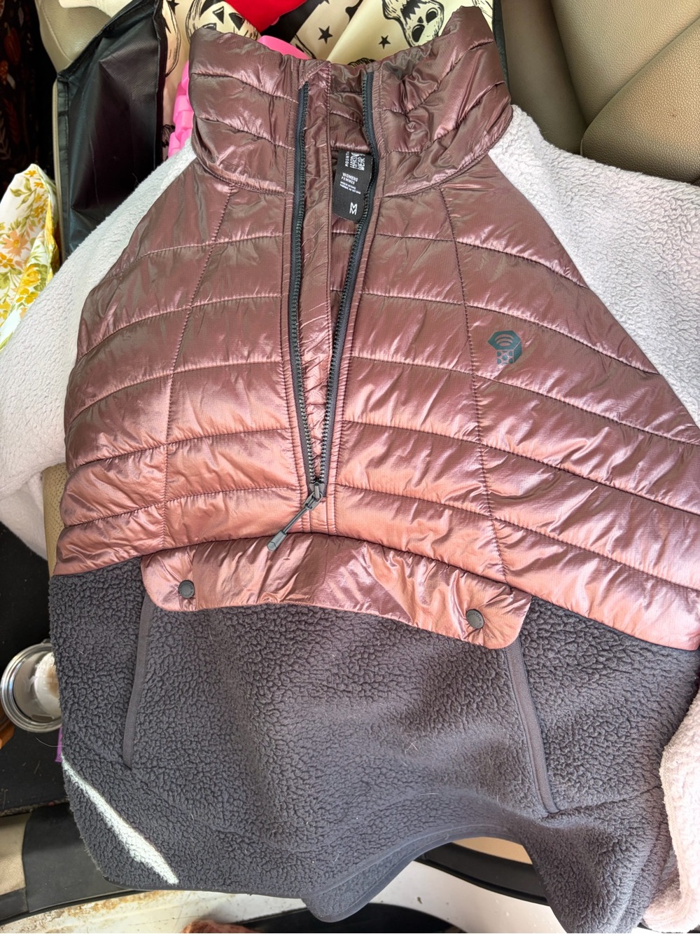 Mountain Hardwear Two-Tone Puffer Jacket — Metallic Brown & Charcoal